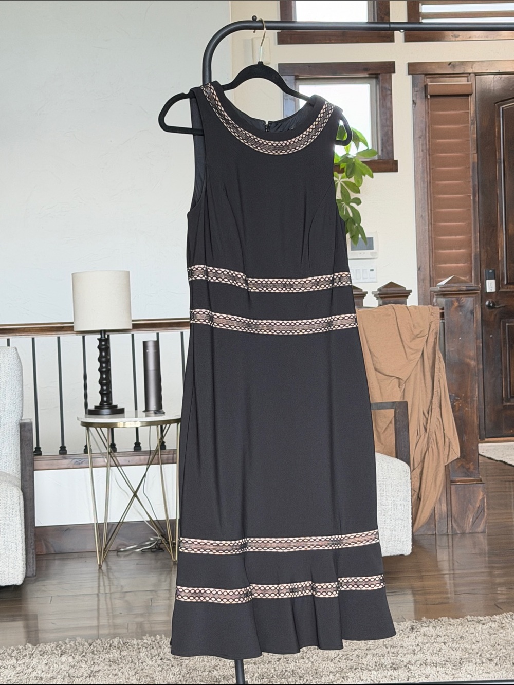 White House Black Market Black Sleeveless Maxi Dress with Cream Contrast Trim